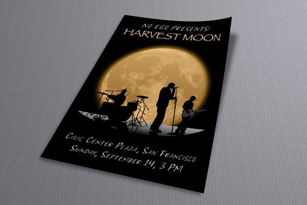 Harvest Moon Festival poster. Band silhouette against a full moon backdrop.